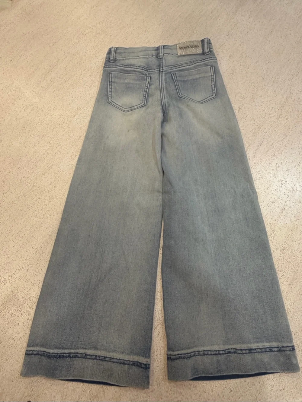 Monnalisa Light Blue Wide Leg Jeans with Embellished Detail, Size 8
